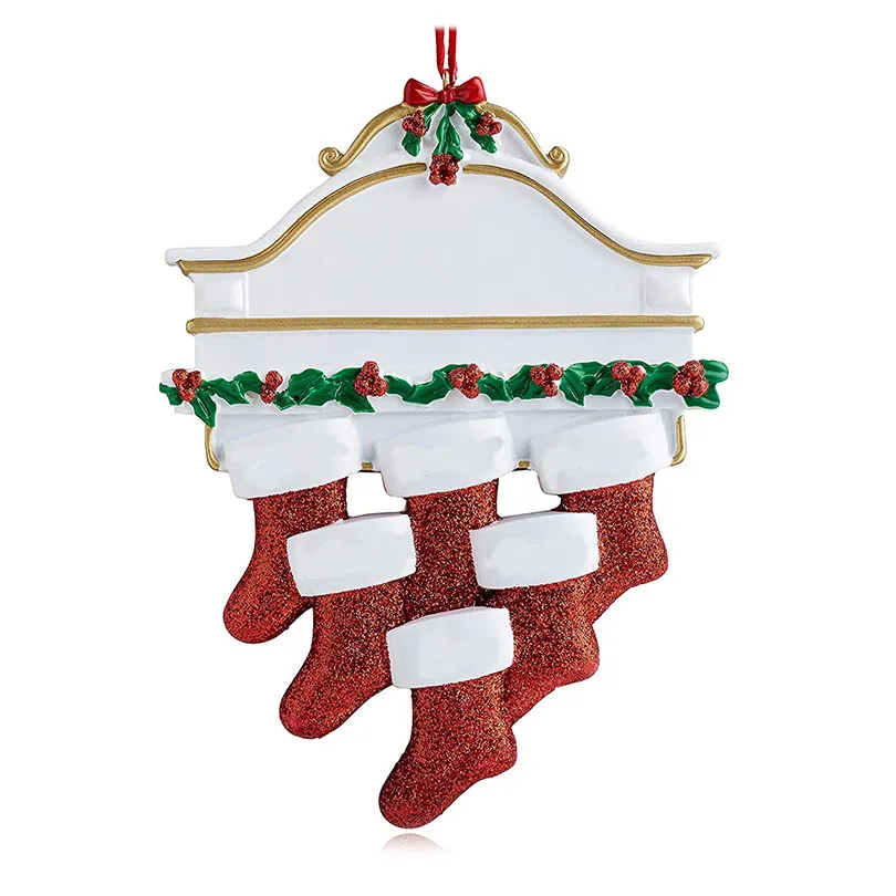 Resin Personalized Stocking Socks Family Of 2 3 4 5 6 7 8 Christmas Tree Ornament Creative Decorations Pendants HH21-625