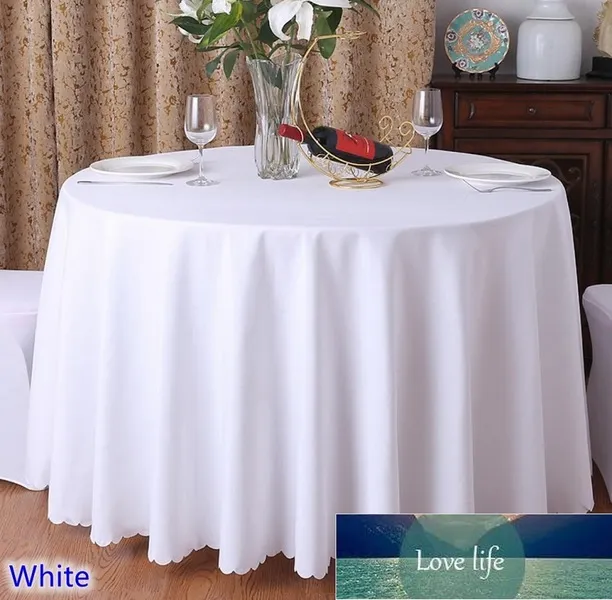 화이트 컬러 웨딩 테이블 커버 테이블 헝겊 폴리 에스터 리넨 호텔 연회 파티 라운드 테이블 장식 도매