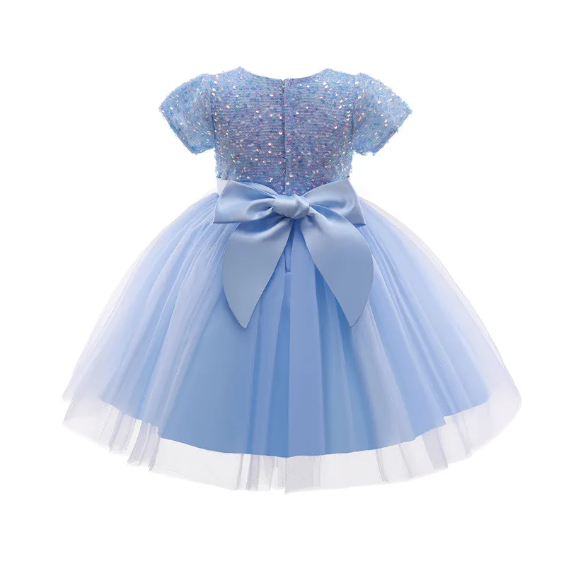 Princess Sequin lilac infant dress - A-Line Formal Party Wear with Short Sleeves in Sky Blue, Pink, and for Christening and Communion