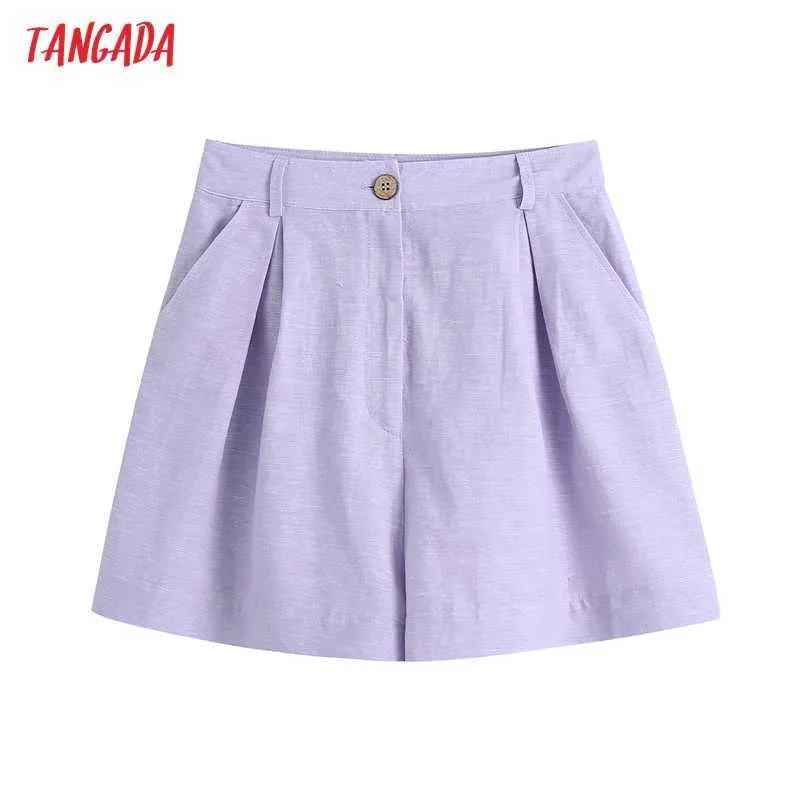 Tangada Women Elegant Purple Solid Shorts Side Zipper Pockets OL Shorts Pantalones BE737 210609
