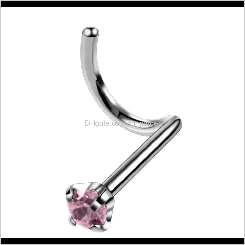 zircon gem bone nose stud piercing earring anodized rose gold color nose ring prong cz nose jewelry