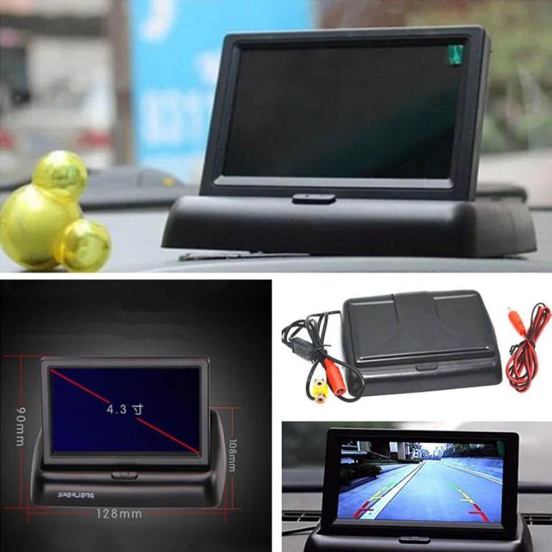 Car Video HD Folding 4 3-inch TFT Color LCD Screen Monitor For Rearview Backup Reverse Camera DVD VCR 12V338F