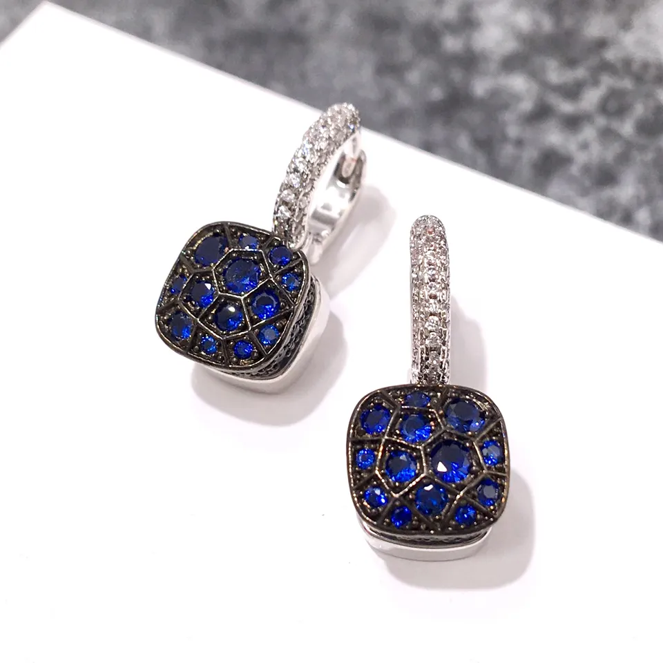 Romantic Sparkling Jewelry 18k Gold Charm Plated Pave White Sapphire Diamond Gemstones Promise Star Dangle Earring For Lover With Pochette Bijoux Wholesale