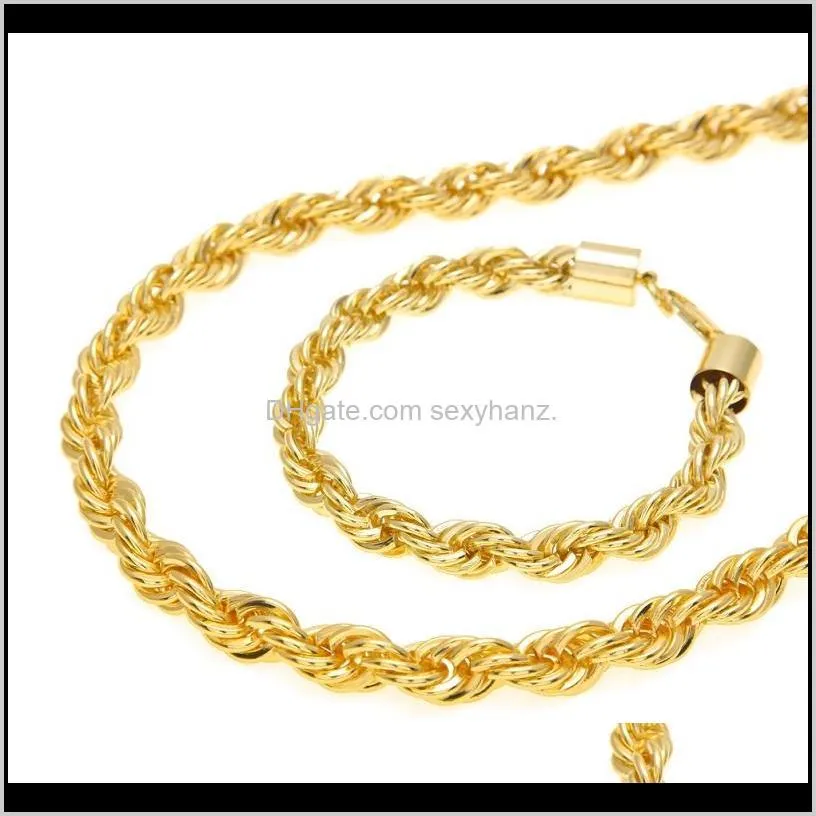 hip hop gold rope chain fashion mens 1cm twist chains bracelet necklace jewelry set