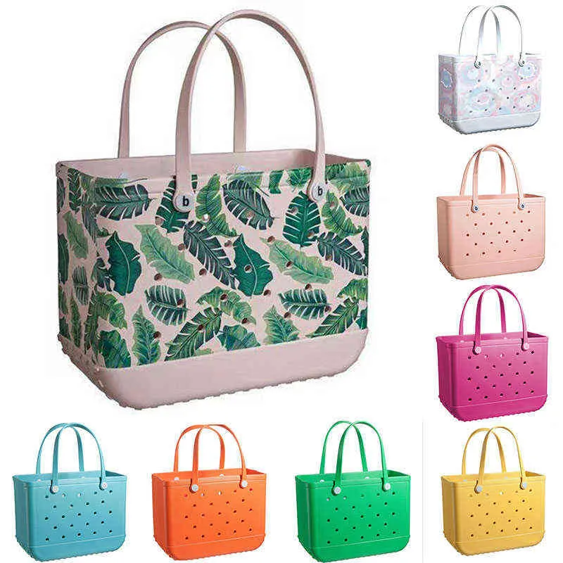 Shopping Bags Bolsos De Playa Eva Con Estampado Moda Para Mujer Bolsa Cesta Hueca Diseador Bolso Grande Gran Capacidad Almacenamiento 220303