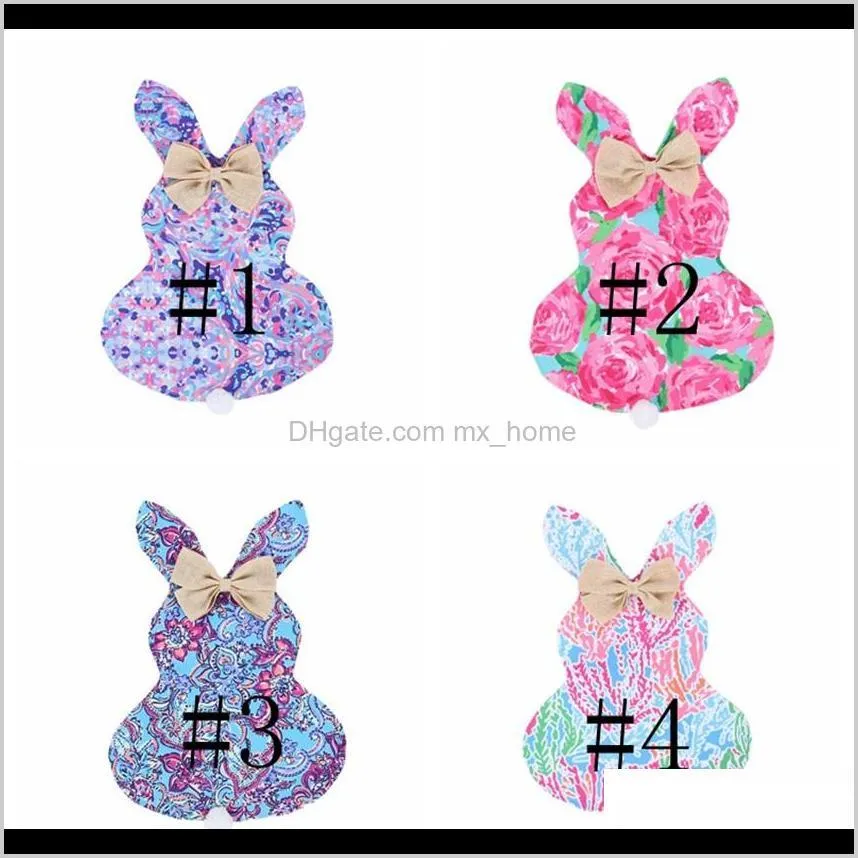 46*42cm easter bunny flag diy garden flag floral pattern rabbit with plush tail hanging flags banner for kids gifts home decoration