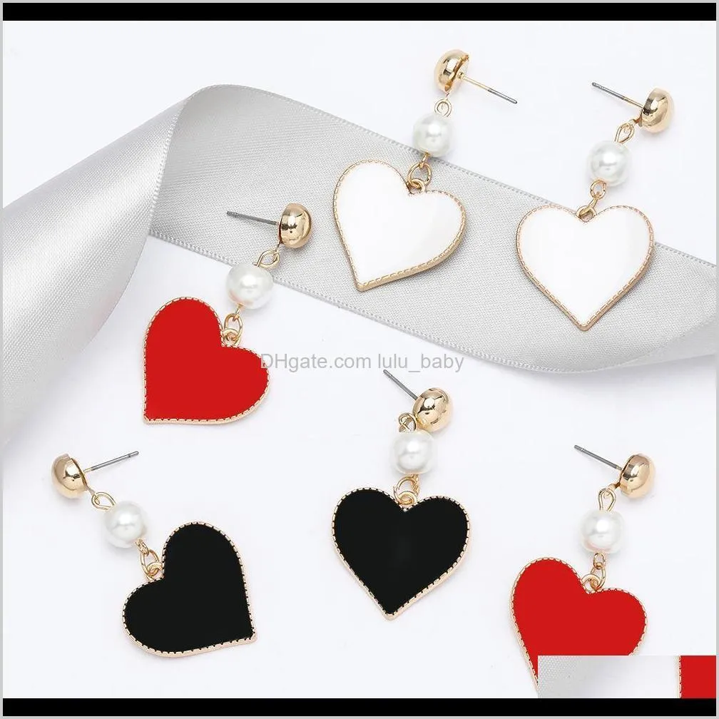 season new string pearl alloy drop oil love earrings female cute girl heart earrings