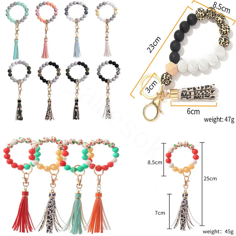 Party Favor Fashion Silikon Bead Armband Beech Tassel Nyckel Kedja Hänge Läderarmband Kvinnor Julsmycken Händelse Tillbehör DD538