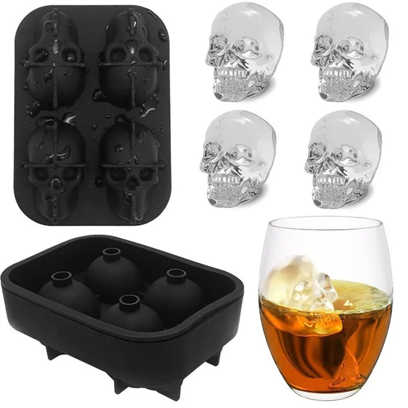 Cavity Skull Head 3D Mold Skeleton Skull Form Wine Cocktail Ice Silicone Cube Tray Bar Accessories Candy Mould Wine Coolers 1213 V2
