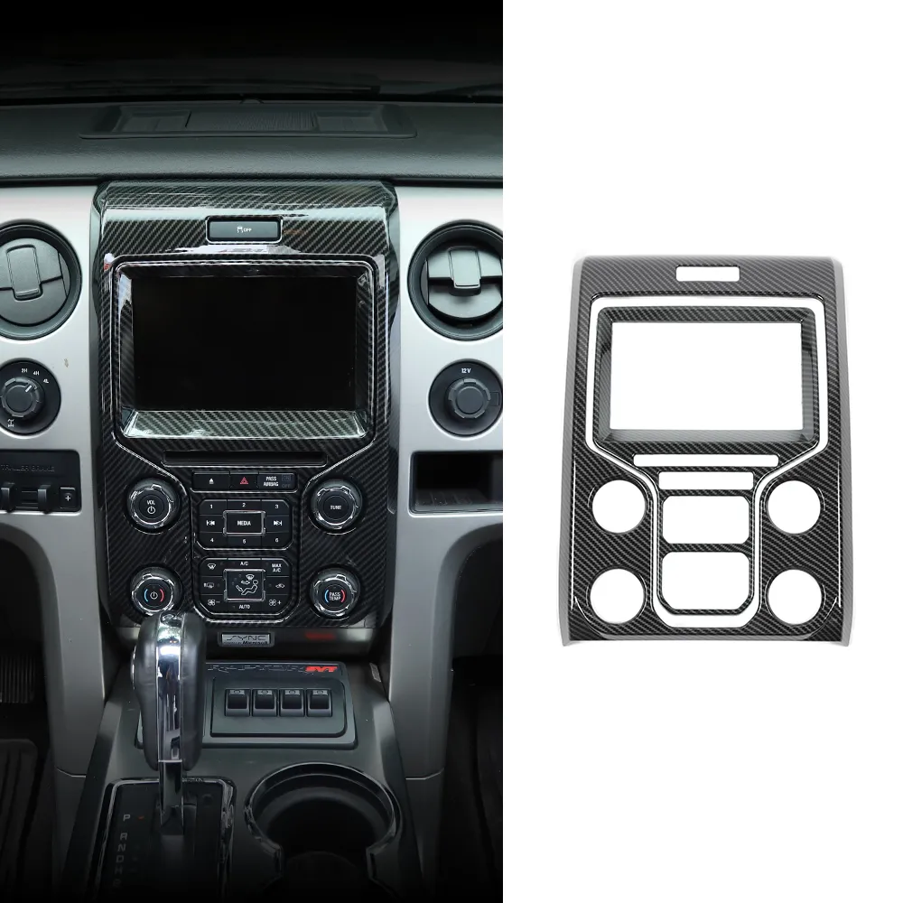 ألياف الكربون مركز وحدة التحكم لوحة الملاحة شاشة تغطية الحافة ل فورد F150 رابتور 2009-2014 ABS 2PCS