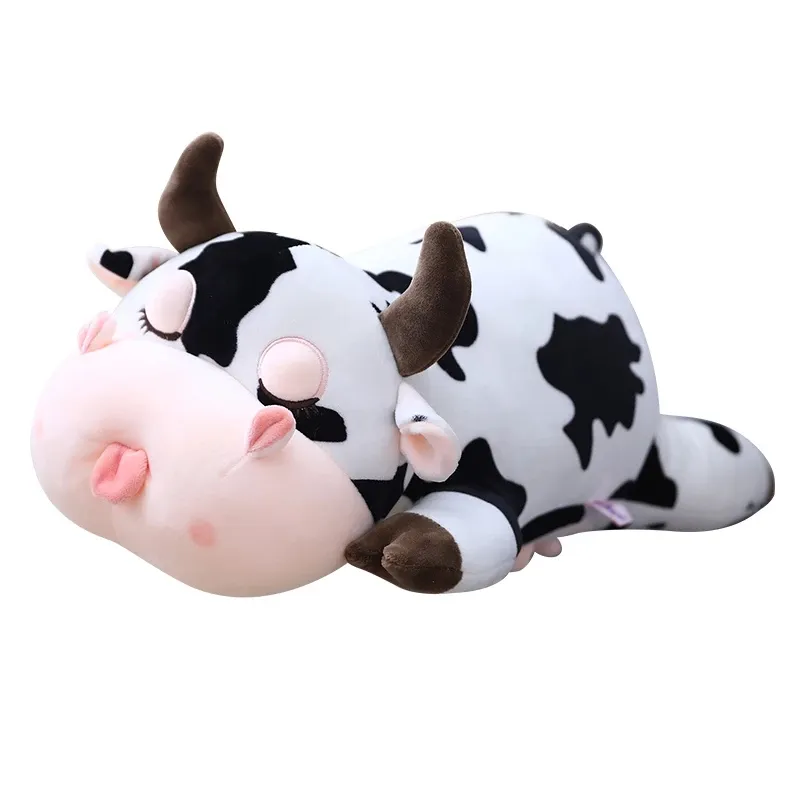 Muñecos de peluche de vaca bonitos de 30cm, juguetes de ganado lechero de la vida Real, cojín suave para siesta, cojín de dibujos animados para chico, regalo de cumpleaños para bebé LA252