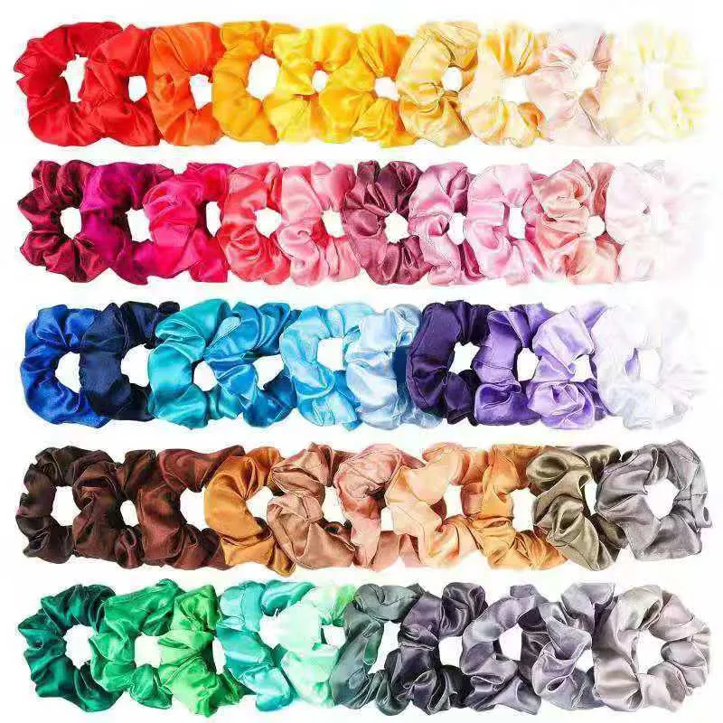 50pcs /セットサテン弾性ベルベットバンドScrunchy Ties Ropesシフォン女性女の子ヘアアクセサリーx0722