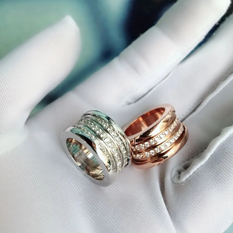 Gioielli intagliati di marca originale, anello per coppia, diamante a tre anelli in edizione larga, gioielli squisiti