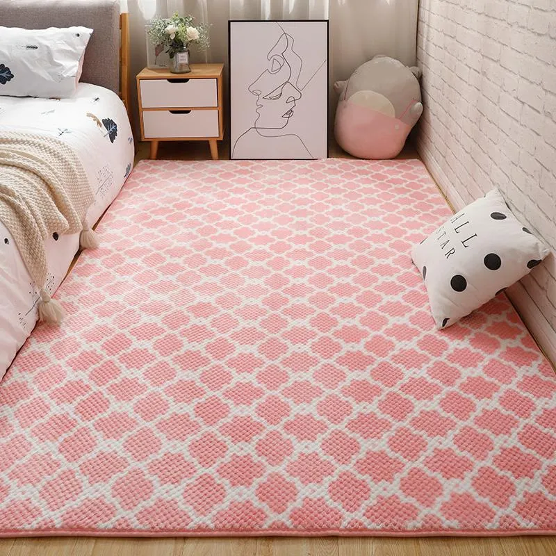 Carpets Cute Pink Soft Plaid For Living Room Fluffy Girl Rug Bedroom Carpet Kid Play Mat Home Decorative Bedside