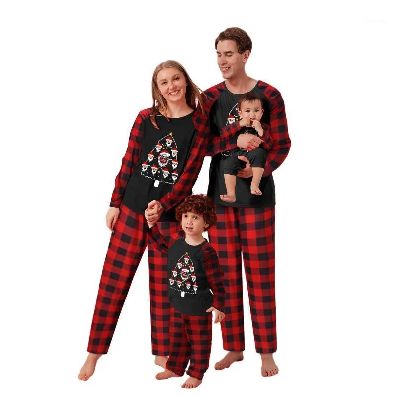 가족 일치하는 복장 산타 클로스 인쇄 크리스마스 옷 블라우스 탑 및 바지 크리스마스 봐 Pijamas navidad para familias