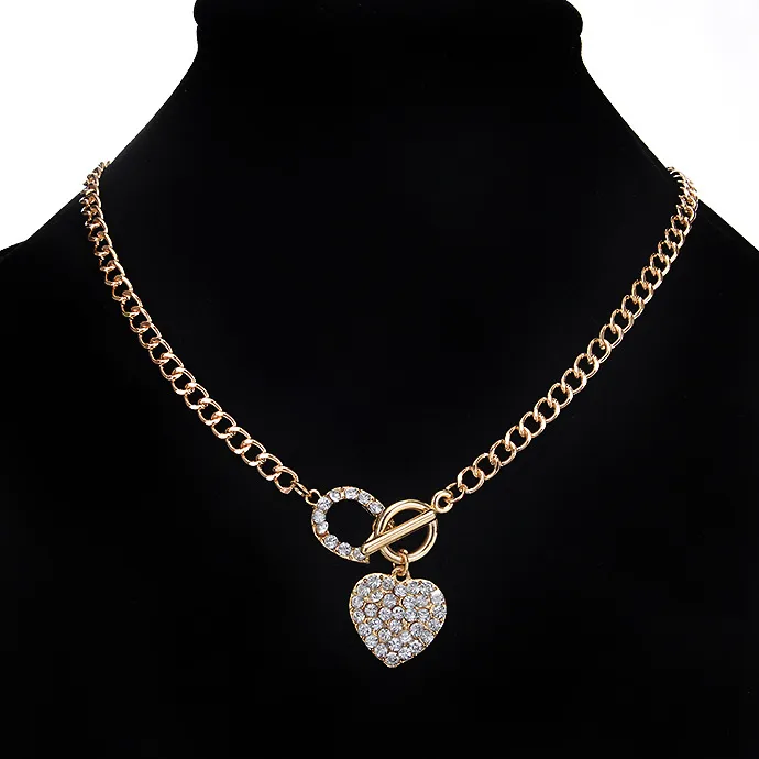 S02198 bijoux de mode Rhinstone amour coeur pendentif collier fermoir à bascule chaîne colliers ras du cou