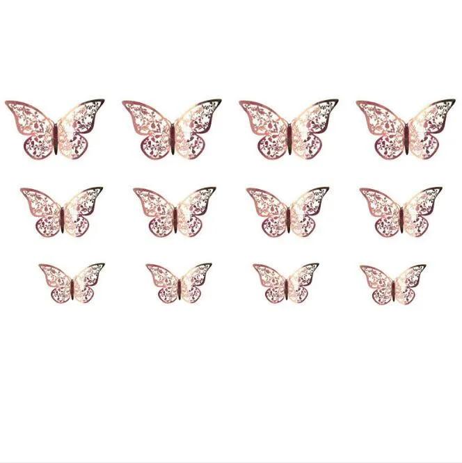 3d Hollow Butterfly Naklejki Ścienne Dekoracje Domowe Festiwal Party Układ Papierowy Motyle12PCS / Set