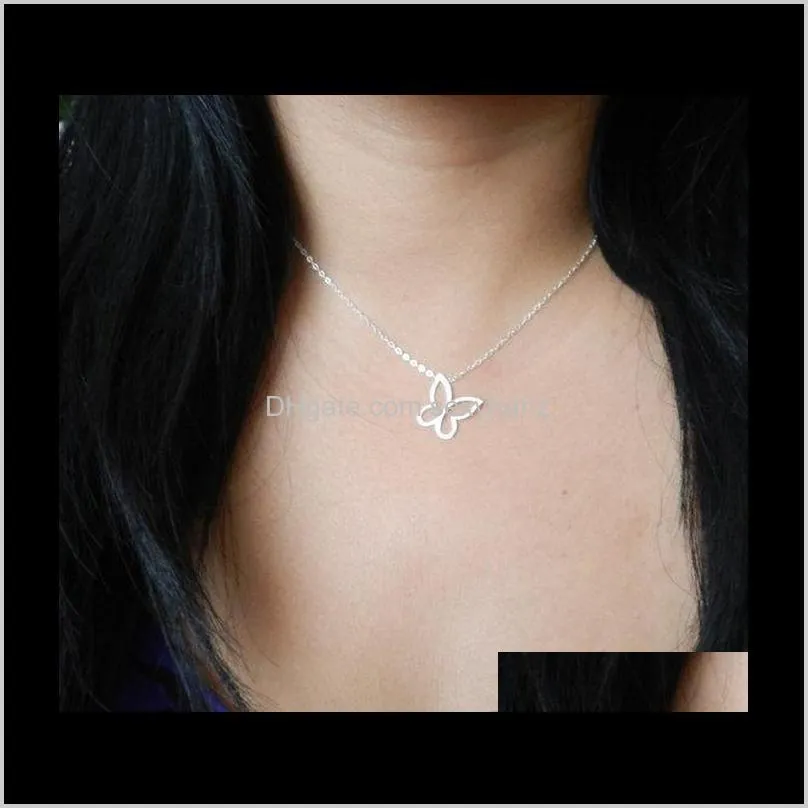 10pcs cut outline women butterfly necklace open butterfly wing pendant necklaces for women simple animal insect necklaces
