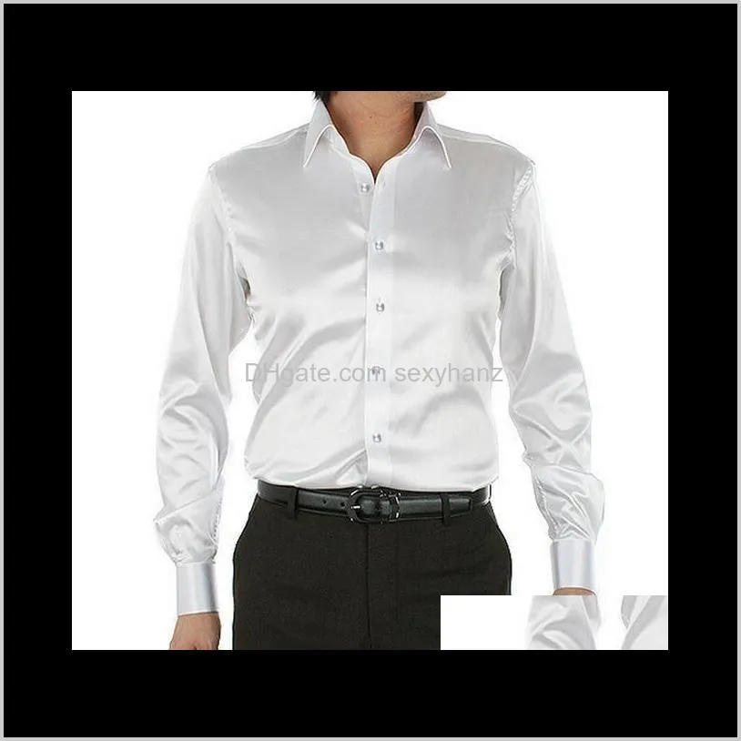 fashion men shirt fashion korea silk shirt satin mens long sleeve casual couples shirt black white wedding dress