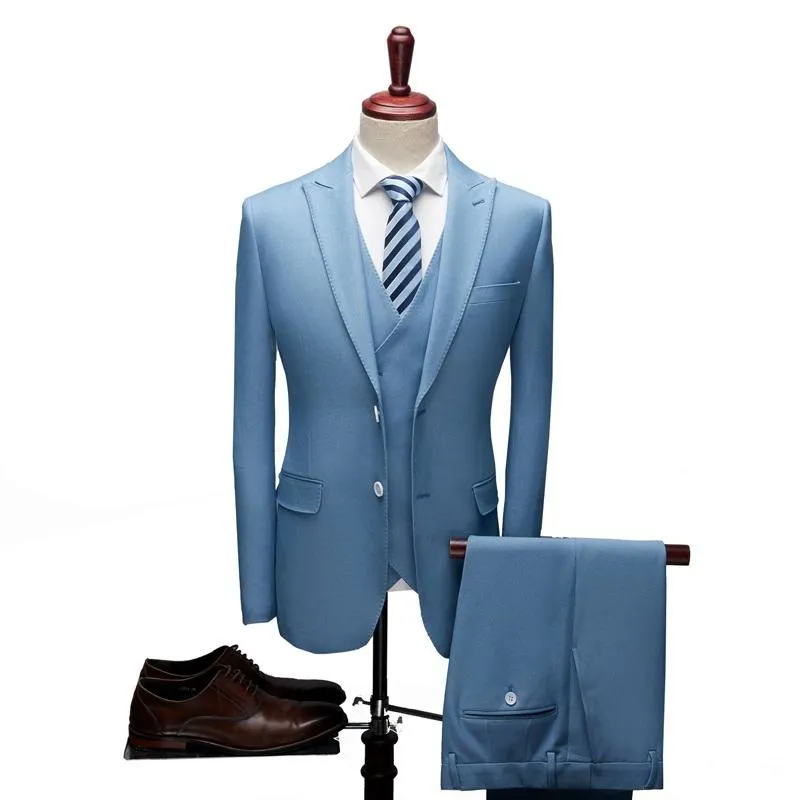 Najnowsze Płaszcze Designs Light Blue Lniane Garnitury Ślubne Dla Mężczyzn Plaża Terno Slim Fit Fit Groom Custom 3 szt. Kostium Tuxedo Vestidos Men's Blaze