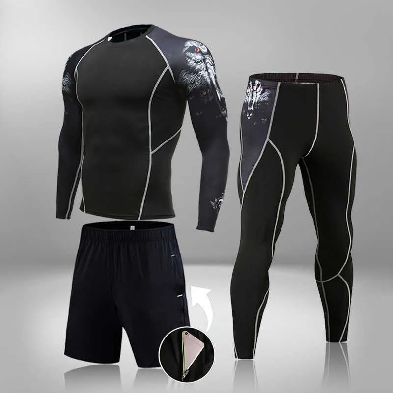 Hombre Compresión Traje deportivo Secado rápido Transpiración Entrenamiento físico MMA Kit Rashguard Ropa deportiva masculina Jogging Ropa para correr 211006