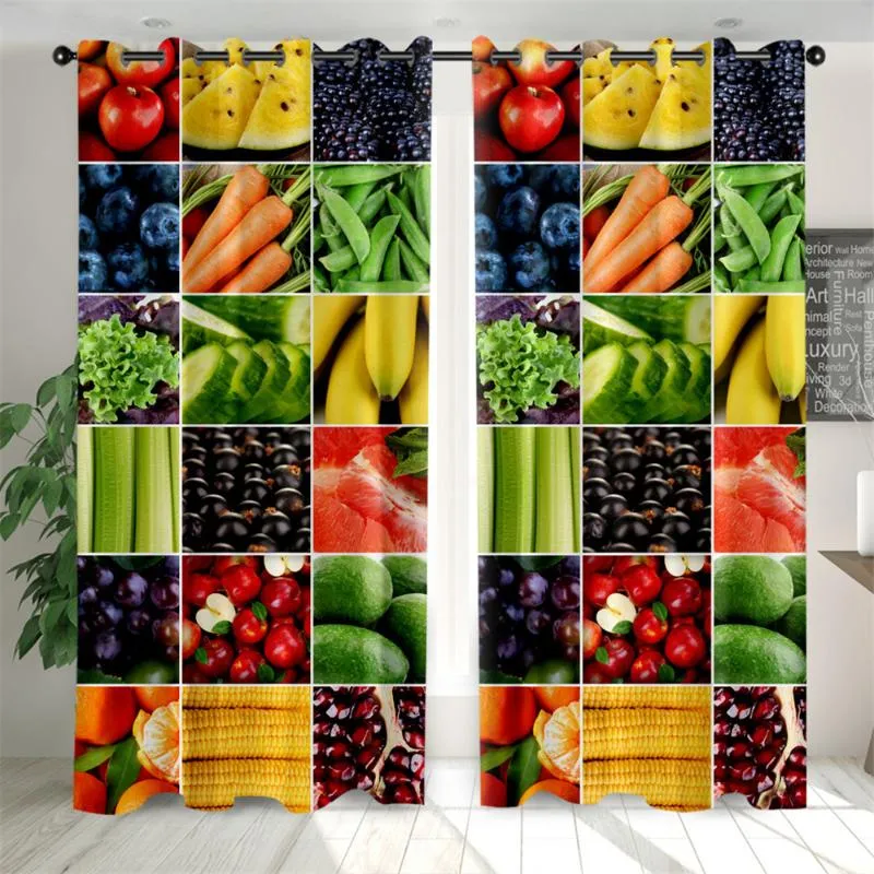カーテンドレープフルーツと野菜の窓のカーテンのカーテンの暗くリビングルームの寝室装飾的なキッチンドロップ