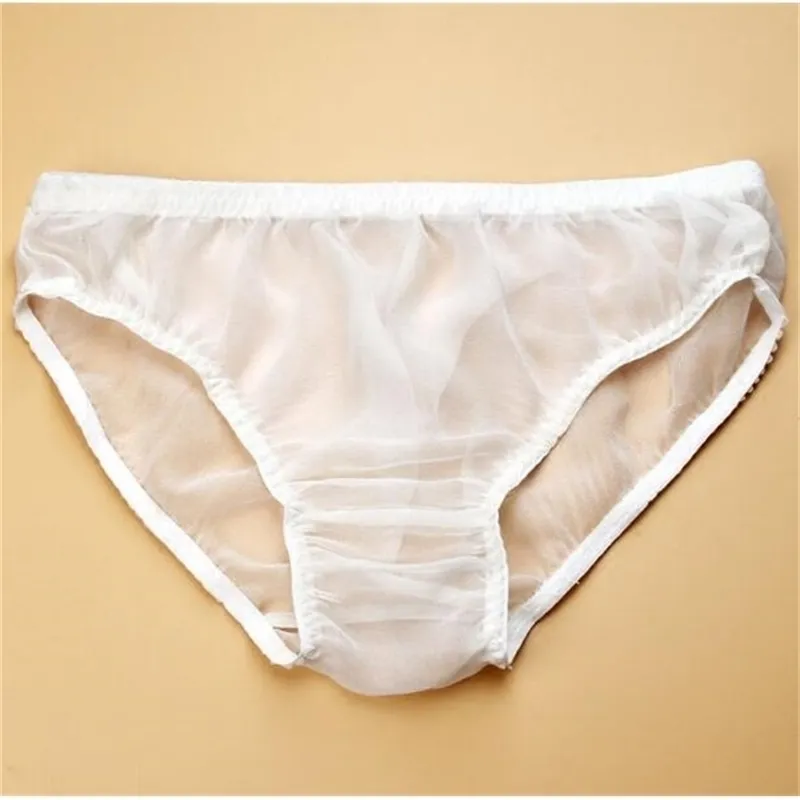 1 PC 100% pure soie hommes Sexy sous-vêtements transparents slips L XL 2XL MS103 210730