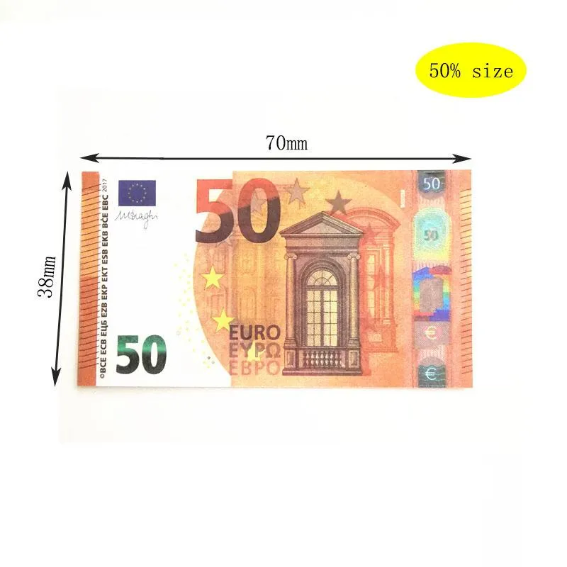 50% tamanho festa bar adereços simulação de moeda 10 20 50 100 euro moeda falsa brinquedo filme adereços de filmagem notas de prática 100/pacote g205FM1LM
