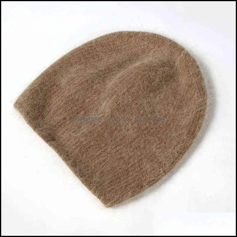 VISROVER10 colors solid color rabbit fur Winter beaniesfor woman long hair Warm cap Casual High Quality soft handfeeling Gift 211228