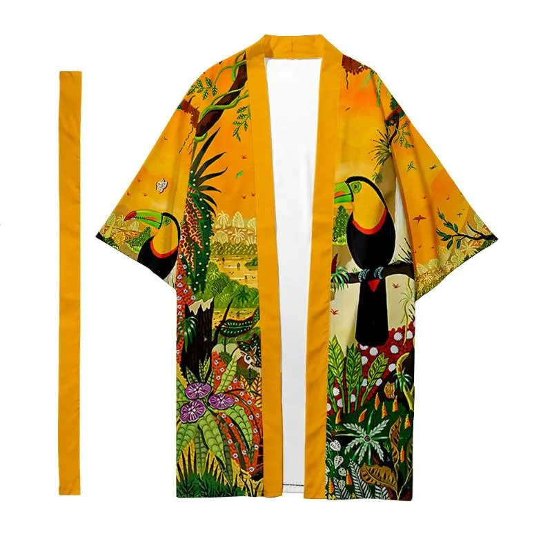 Ethnische Kleidung Herren, japanischer langer Kimono, Strickjacke, Samurai-Muster, Hemd, Yukata-Jacke