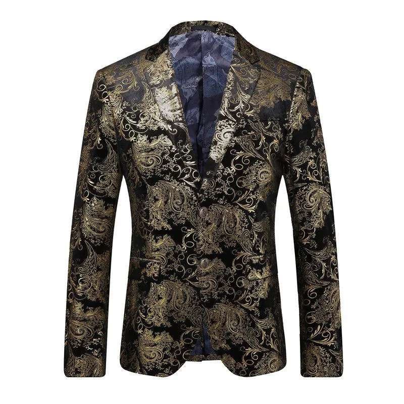 Local Tyrant Gold Slim Gilded Suit Long Sleeves Jacket Men's Blazer Dress Performance Clothing Two Button Coat Suits & Blazer336e