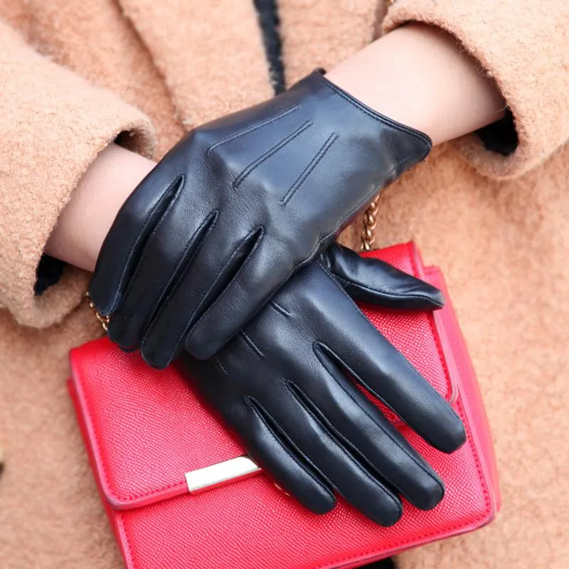 Fl001 Leather Gloves Without Fingertips For Women Touchscreen