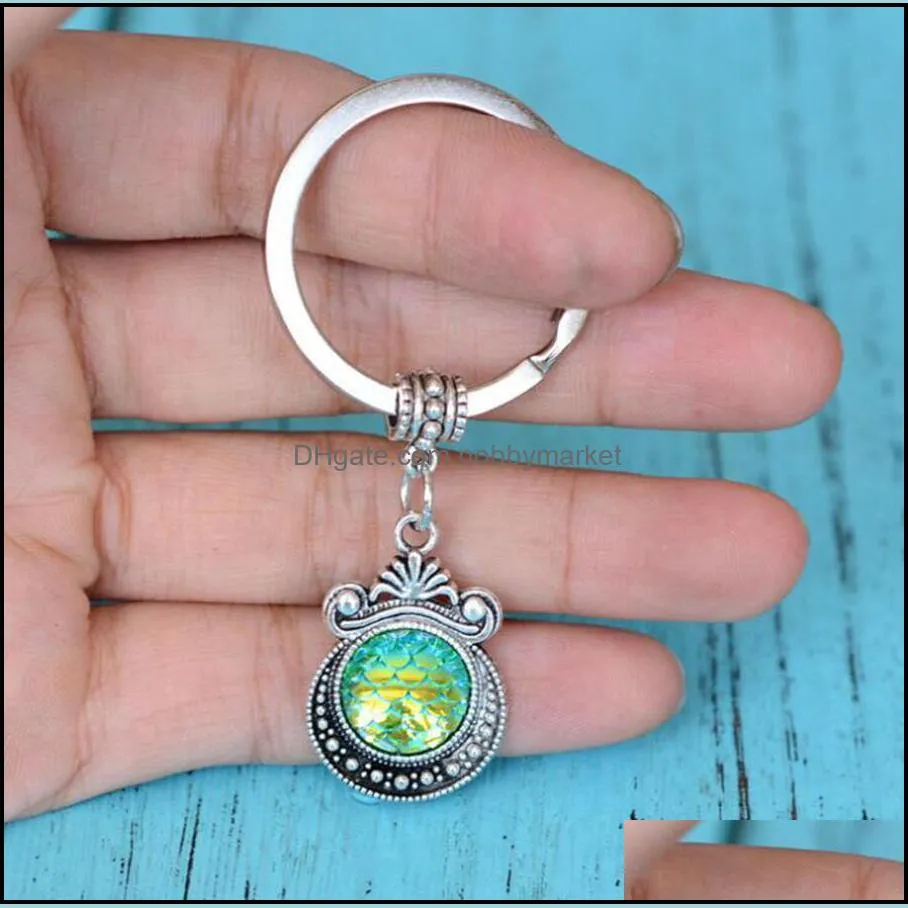 Wholesale Mermaid keychain mermaid mirror keychain creative metal Pendant Accessories Custom Gifts key chain ring DIY Fit Keychain 450