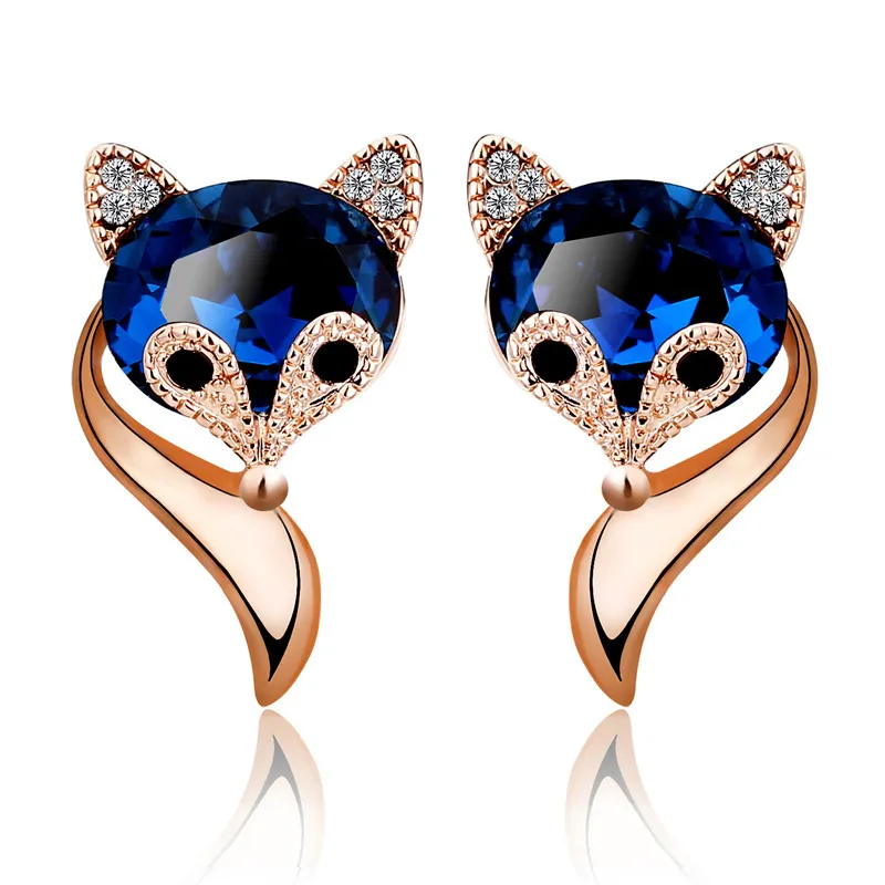 Mode Gold Gold Sapphire Boucles d'oreilles Boucles d'oreilles Naturelles Gemstone Fox Boucles d'oreilles pour femme Bijoux Cadeaux Coréen Cute Design