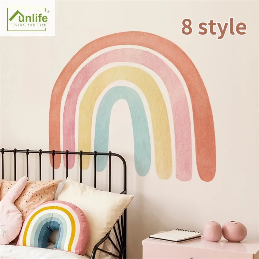 Funlife Watercolor Nursery Baby Flower Boho Rainbow Wall Stickers Removable paper for Bedroom Bathroom Kitchen Decor 220217