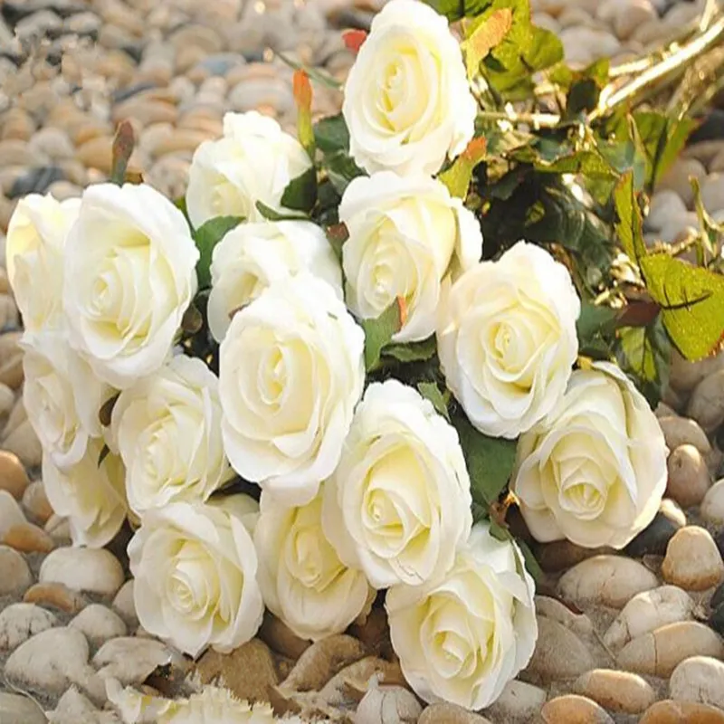 Elegante witte kunstmatige zijde rose bloem ambachtelijke ornament bruids bedrijf bloemen voor thuis living decor bruiloft benodigdheden 20 stuks