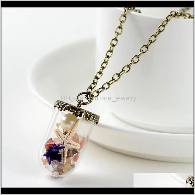 world dry flower starfish pearl wish drift bottle necklaces for women lover glass necklace christmas gift -p