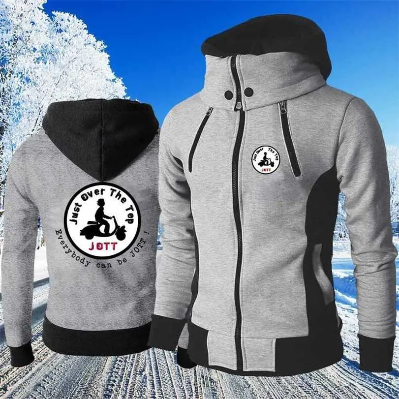 Mäns höst och vinter strax över topp Jott Print Jacket varm vindtät dubbel dragkedja män Hooded design turtleneck coat 211214