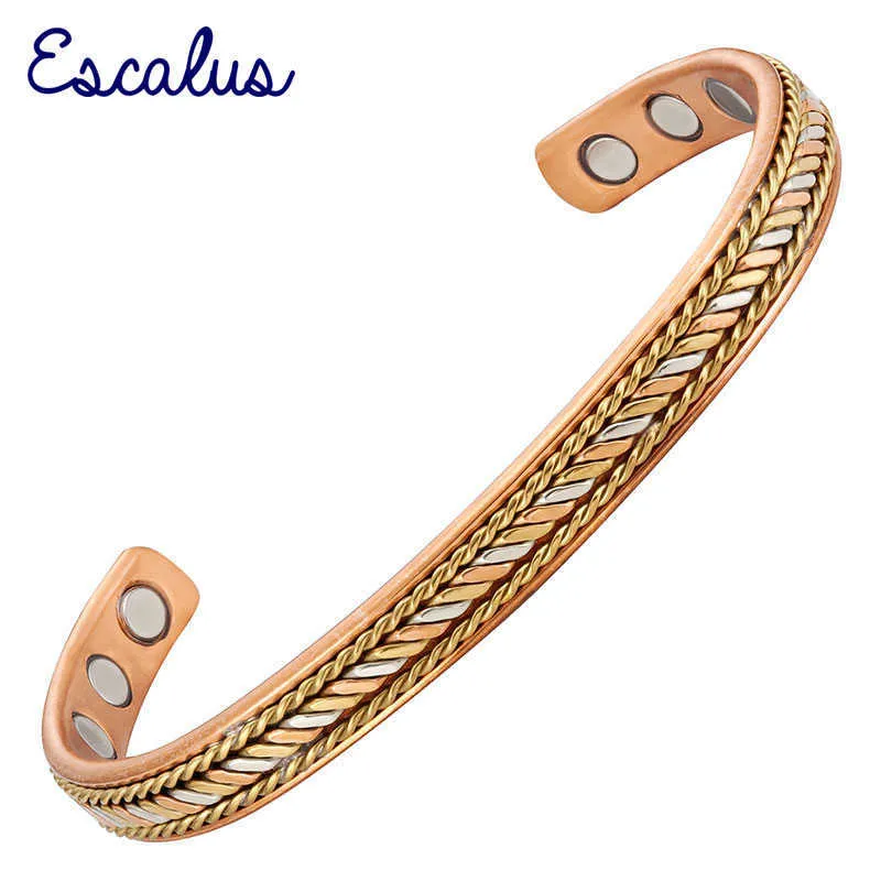 Escalus Health Healing Magnetic Pure Copper Bangle for Women Gold Color Men Fashion Charm Bracelet Wristband for Arthritis Q0720