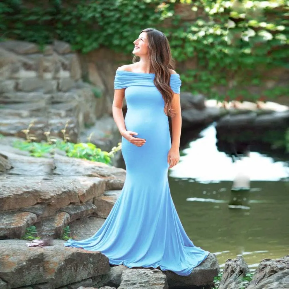Shoulderless Maternity Dresses Photography Props Long Pregnancy Dress For Baby Shower Photo Shoots Pregnant Women Maxi Gown 2020 (5)