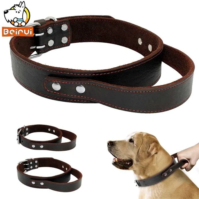 Hundehalsband aus echtem Leder, langlebig, echte Trainingshalsbänder für mittelgroße und große Hunde, Pitbull, mit Schnellkontrollgriff 211022