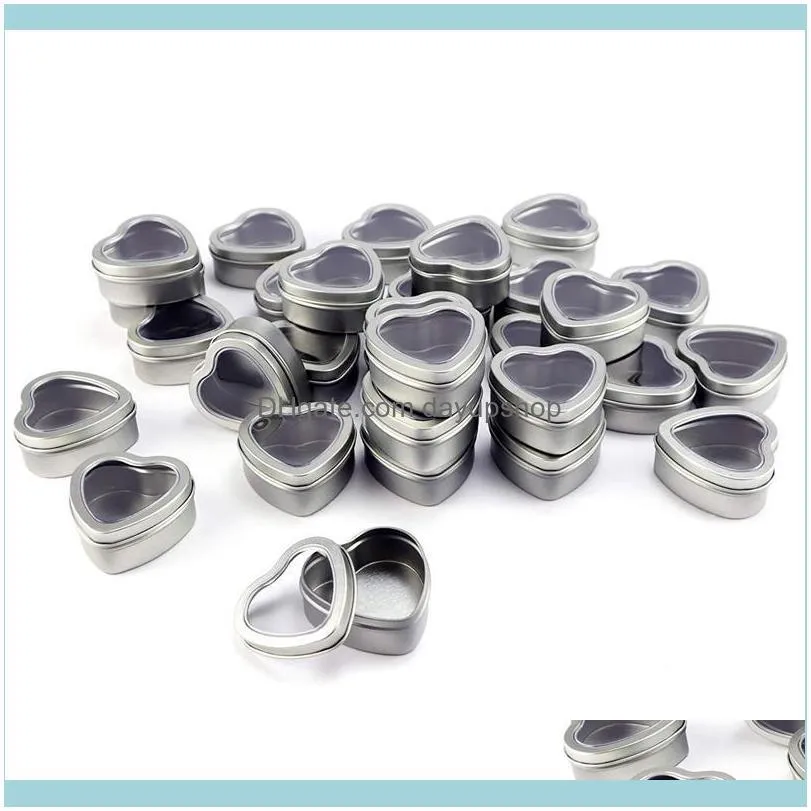 30Pcs Heart Metal Tins,Empty Heart Shaped Silver Metal Tins with Clear Window for Candle Making, Candies