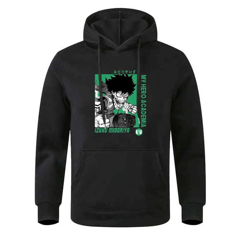 Izuku Midoriya Mój Bohater Academia Drukuj Bluzy Człowiek Casual Bluza Z Kapturem Mężczyzna Jesień Zimowy Polar Loose Streetwear Hoodie H1227