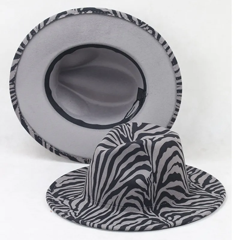 2021 Zebra styl druku Boater Wiosna Summer Hurtownie Fedora Czapki Kapelusze Kobiety Mężczyźni Szeroki Brim Unisex Jazz Czapka Kapelusz dla dorosłych 60cm