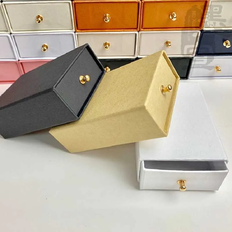 12 Pieces/Lot Draw Box White Black Brown Jewelry Box Kraft Paper Favour Bulk Gift Display Boxes Bag Necklace Bracelet Box 211014