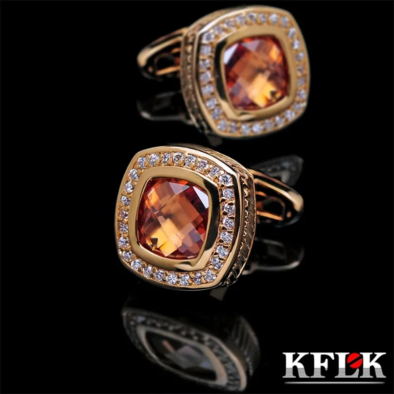 KFLK Jewelry shirt cufflinks for mens Gift Brand cuff buttons Crystal cuff link gold High Quality abotoaduras guests 211216