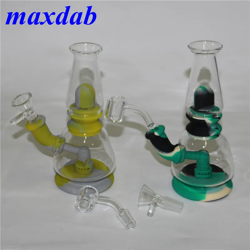 Silikon-Räucherpfeifen Wasserbongs Glasöl Rig Shisha Bubbler Tabakpfeife mit Schüssel 4mm Quarz Banger Dab Rigs Reclaim Catcher