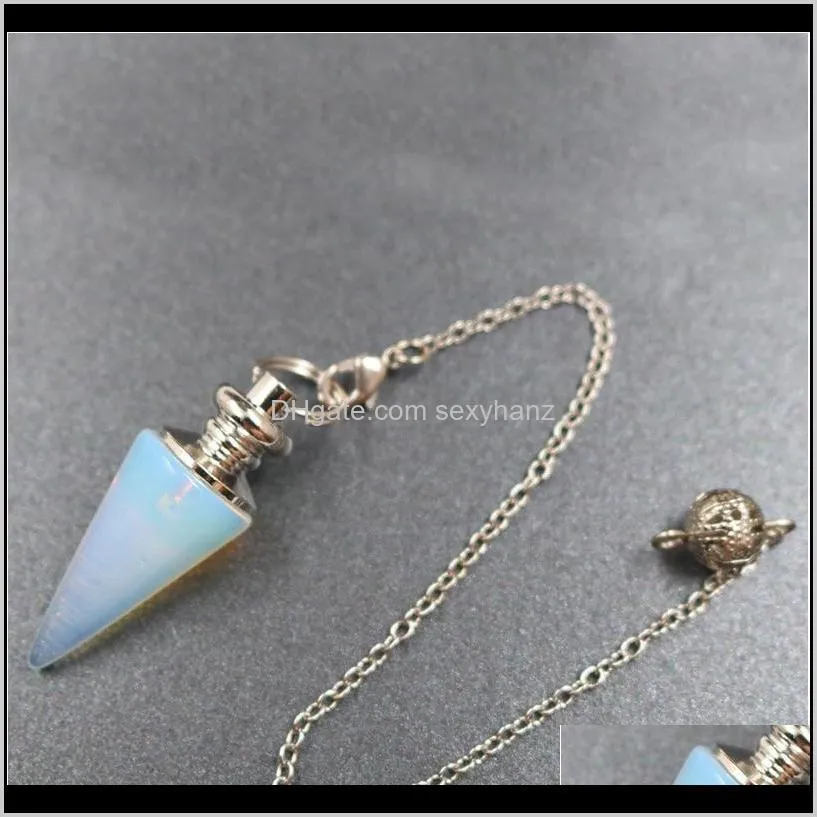 reiki lapis opal clear crystal quartz pendulum for dowsing healing chakra chain pendulum pendant for women men amulet qylcaf