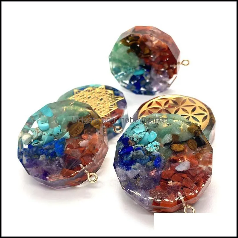 Charms Seven Chakra Natural Stone Pendant Exquisite Jewelry Sacred Geometry Power Amulet Aura 34mm