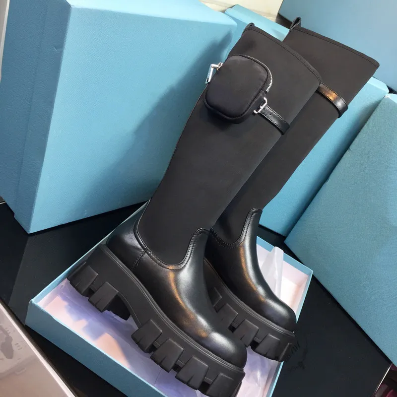 Stivali Alti In Pelle Con Tacco Piatto Stivali Lunghi In Pelle Di Marca Nera Donna Fashin Designer Scarpe Con Plateau Donna Con Tasca Da 180 32 DHgate